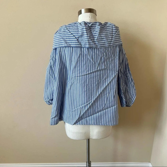 Pleione Off Shoulder Bow Top In Blue White Stripe Size S 14485 - Picture 9 of 11